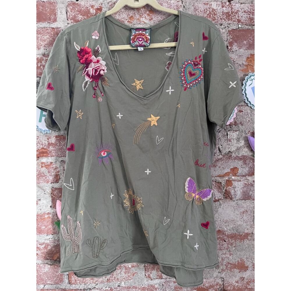 Johnny Was Monroe Everyday Tee Embroidered Blouse